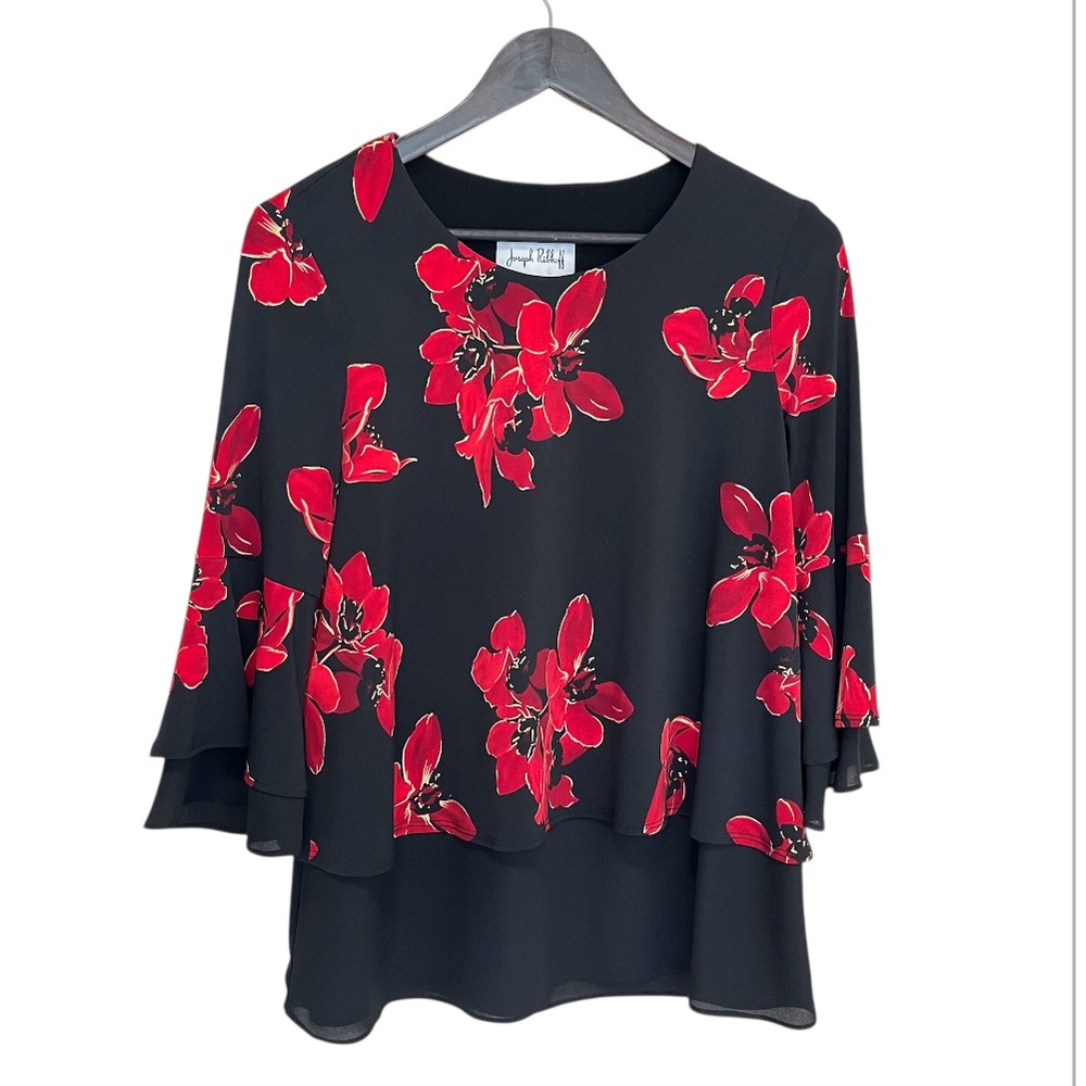 Joseph Ribkoff Floral Chiffon Tier 3/4 Bell Sleeve Blouse - Size 10